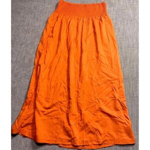 Classic Concepts Midi Skirt Womens XL Orange Rayon Smocked Waist Pull On Summer